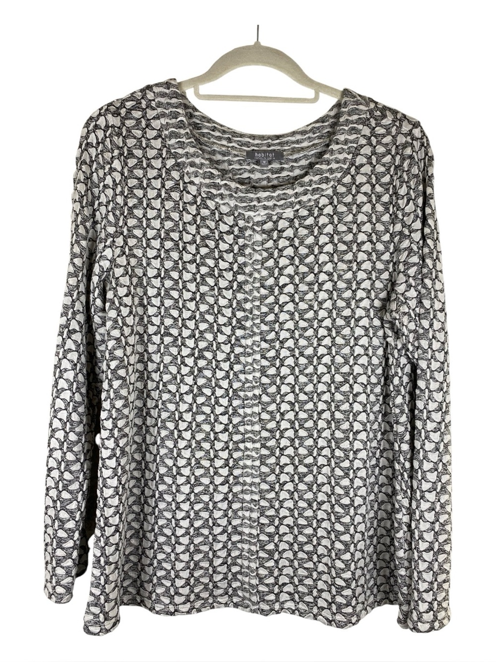 HABITAT Clothes To Live In Jaccquard Puckered Texture Popover Top Black White M